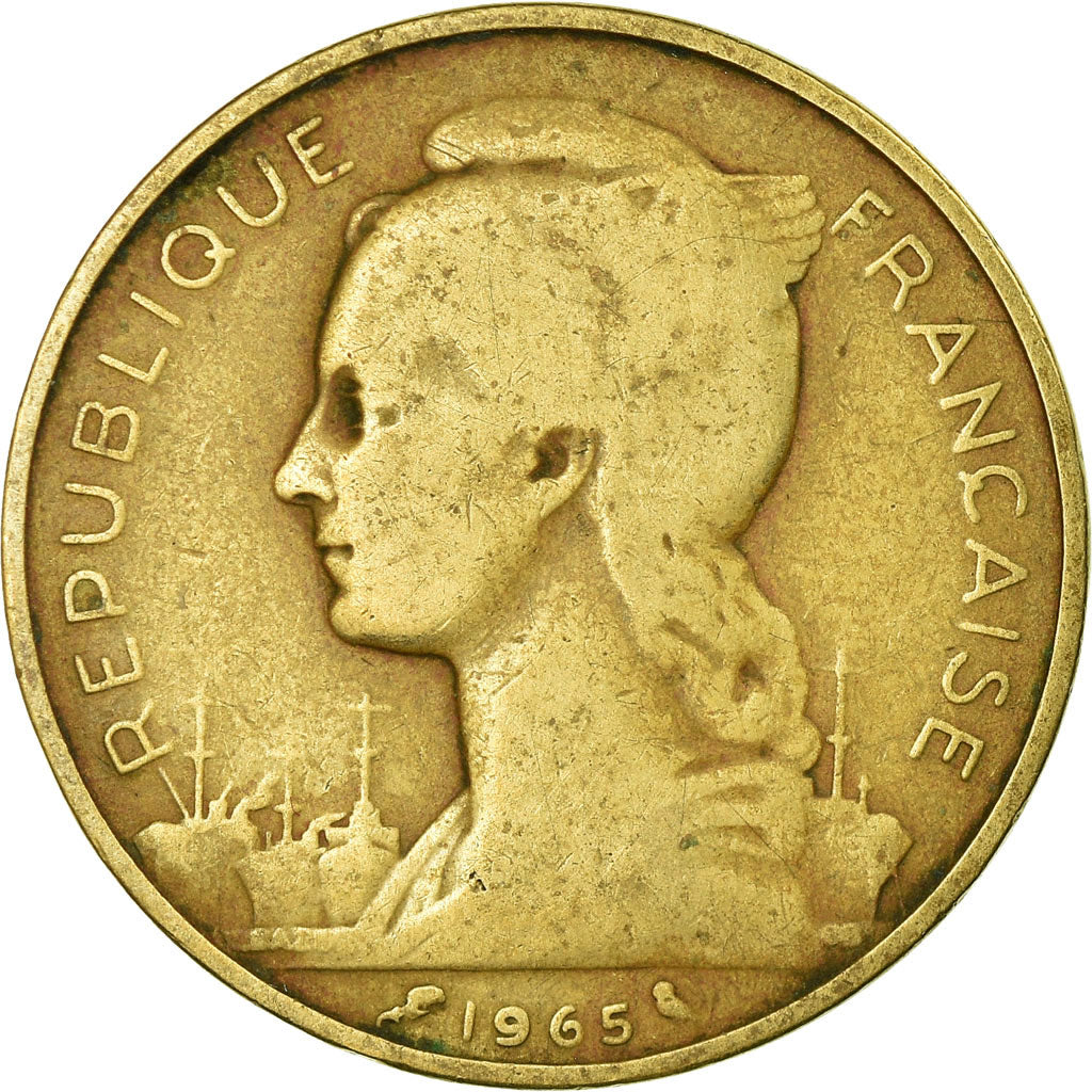 Coin, French Somaliland, 20 Francs, 1965, Paris, VF(20-25), Aluminum-Bronze