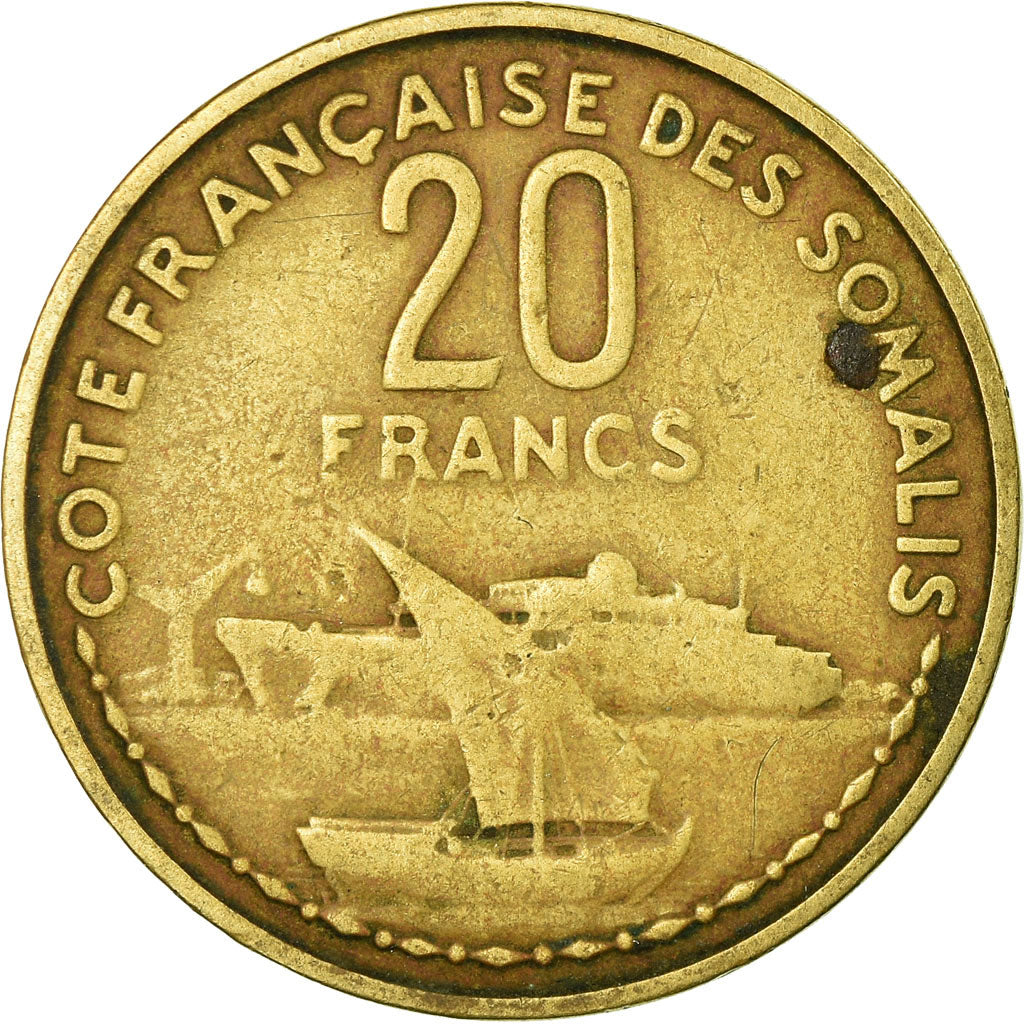 Coin, French Somaliland, 20 Francs, 1965, Paris, VF(20-25), Aluminum-Bronze