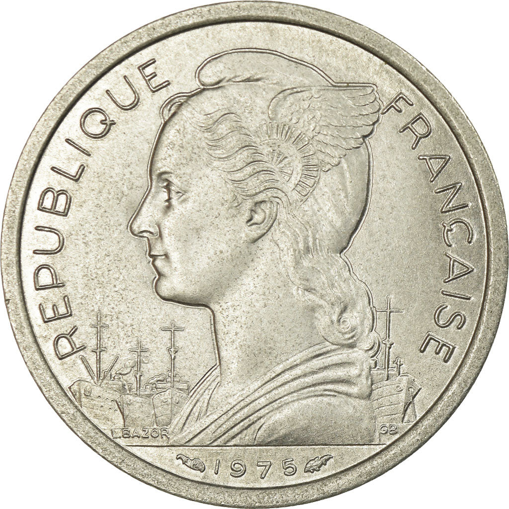 Coin, FRENCH AFARS & ISSAS, 2 Francs, 1975, Paris, EF(40-45), Aluminum, KM:13