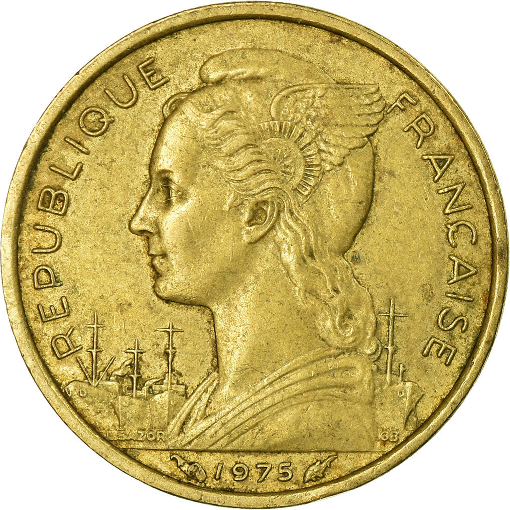 Coin, FRENCH AFARS & ISSAS, 10 Francs, 1975, Paris, EF(40-45), Aluminum-Bronze