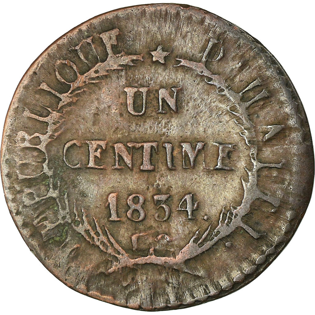 Münze, Haiti, Centime, 1834, SS, Kupfer, KM:A21