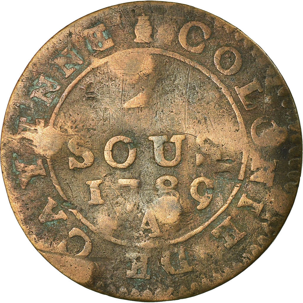 Coin, FRENCH GUIANA, 2 Sous, 1789, Paris, VF(30-35), Billon, KM:1