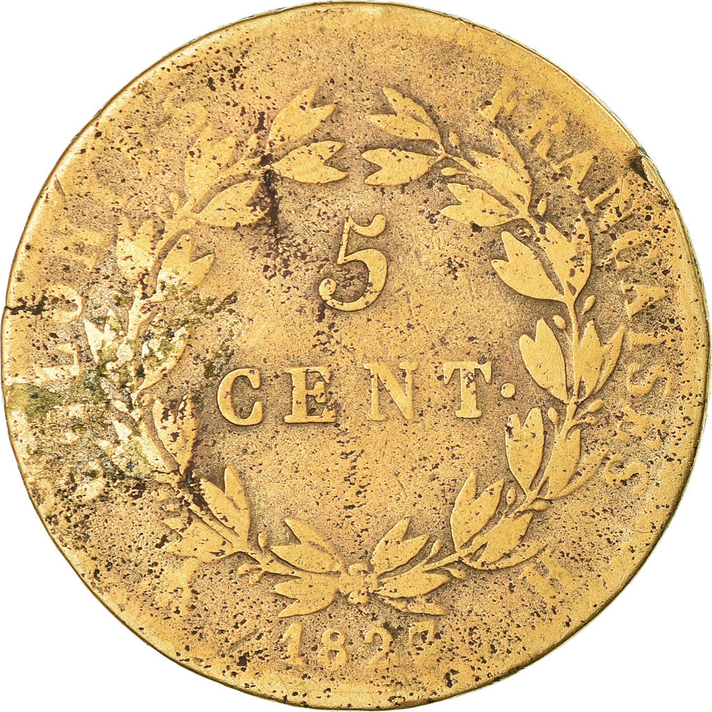Coin, FRENCH COLONIES, Charles X, 5 Centimes, 1827, La Rochelle, VF(20-25)