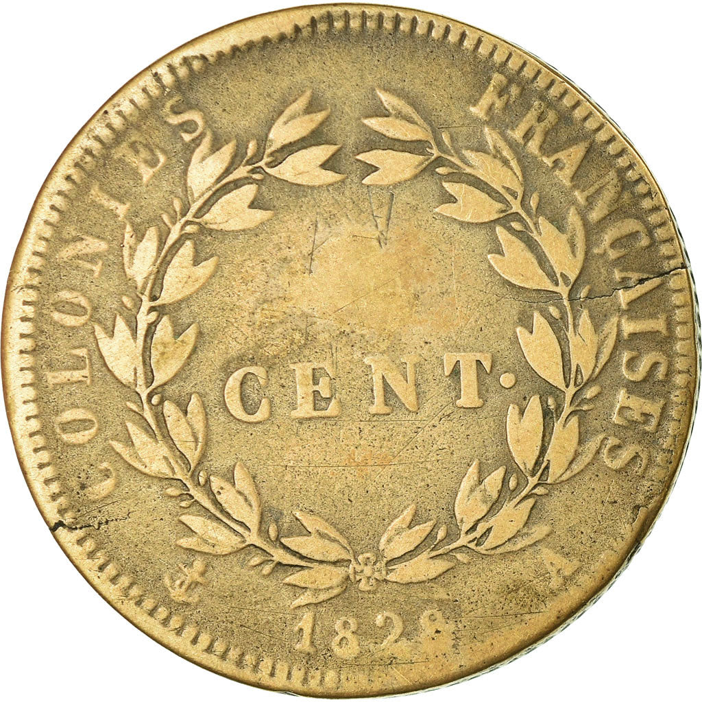 Coin, FRENCH COLONIES, Charles X, 5 Centimes, 1828, Paris, VF(20-25), Bronze