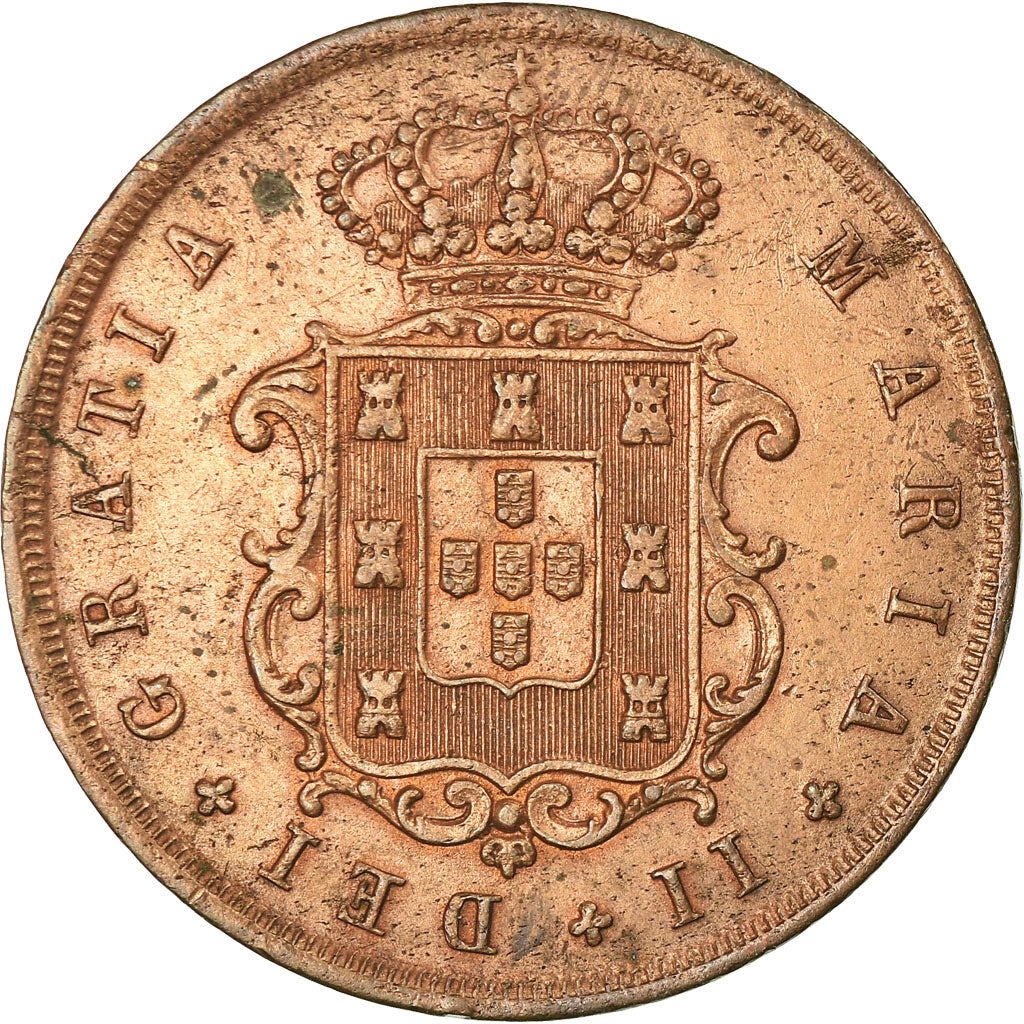 Moneta, Portogallo, Maria II, 10 Reis, 1843, BB, Rame, KM:481
