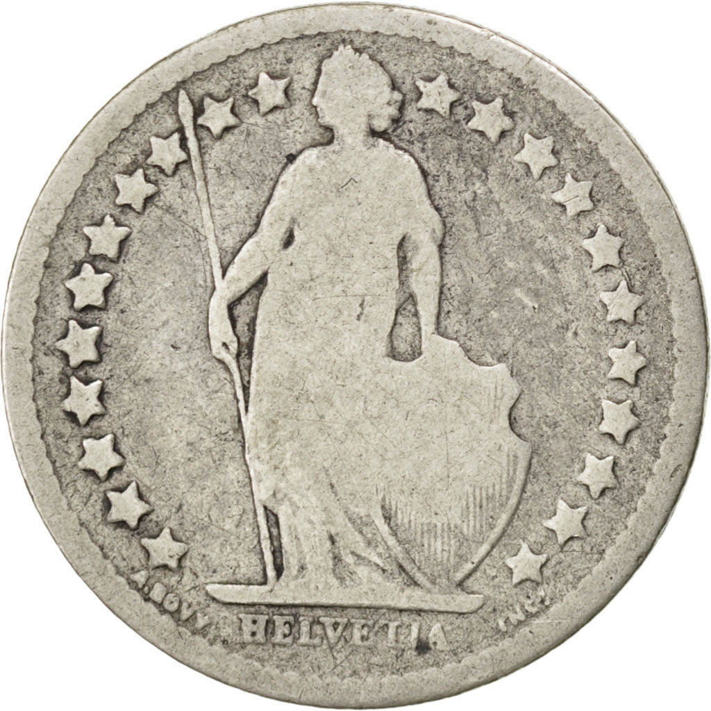 SWITZERLAND, 1/2 Franc, 1877, Bern, KM #23, F(12-15), Silver, 18.2, 2.32