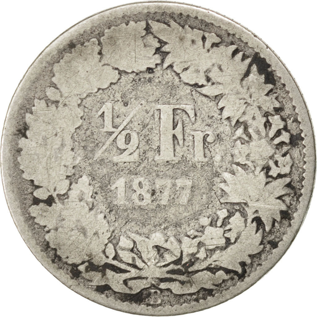 SWITZERLAND, 1/2 Franc, 1877, Bern, KM #23, F(12-15), Silver, 18.2, 2.32