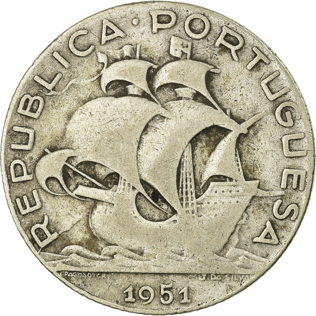 Coin, Portugal, 2-1/2 Escudos, 1951, EF(40-45), Silver, KM:580