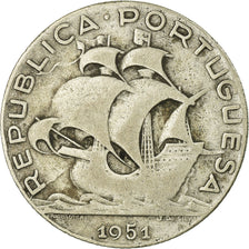 Coin, Portugal, 2-1/2 Escudos, 1951, EF(40-45), Silver, KM:580