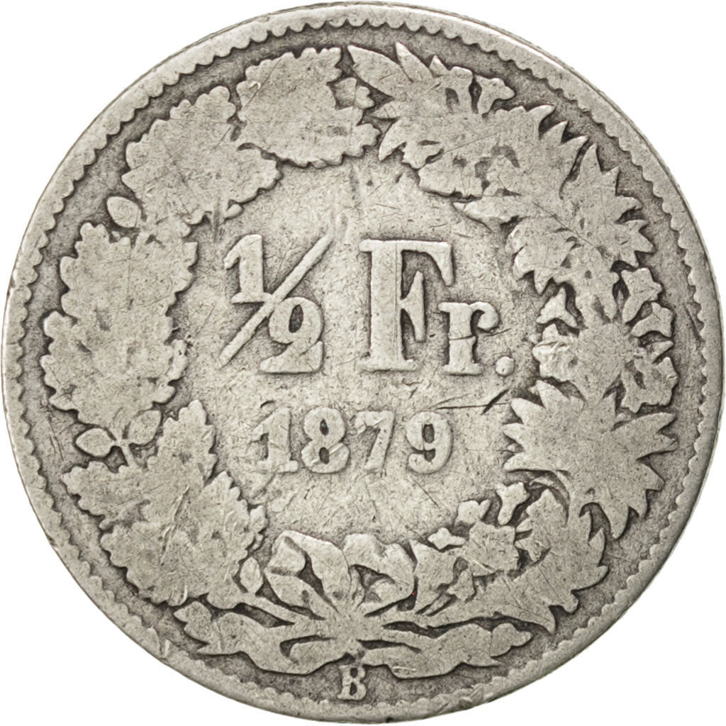 SWITZERLAND, 1/2 Franc, 1879, Bern, KM #23, VF(20-25), Silver, 18.2, 2.31