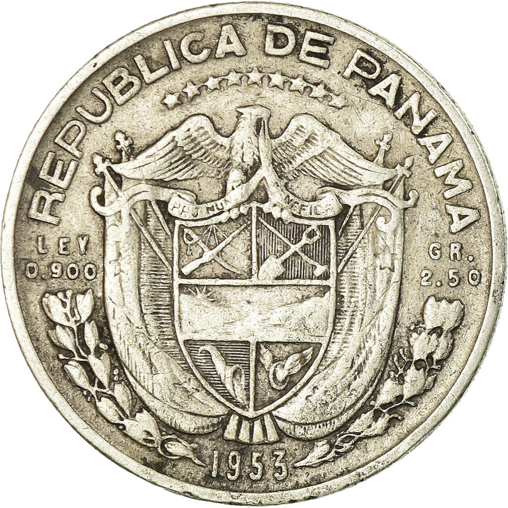 Coin, Panama, 1/10 Balboa, 1953, EF(40-45), Silver, KM:18
