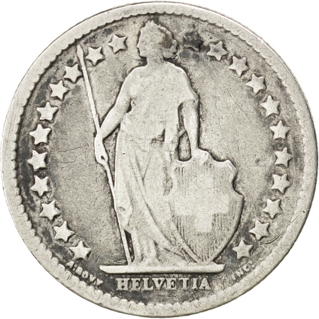 SWITZERLAND, 1/2 Franc, 1878, Bern, KM #23, VF(20-25), Silver, 18.2, 2.39
