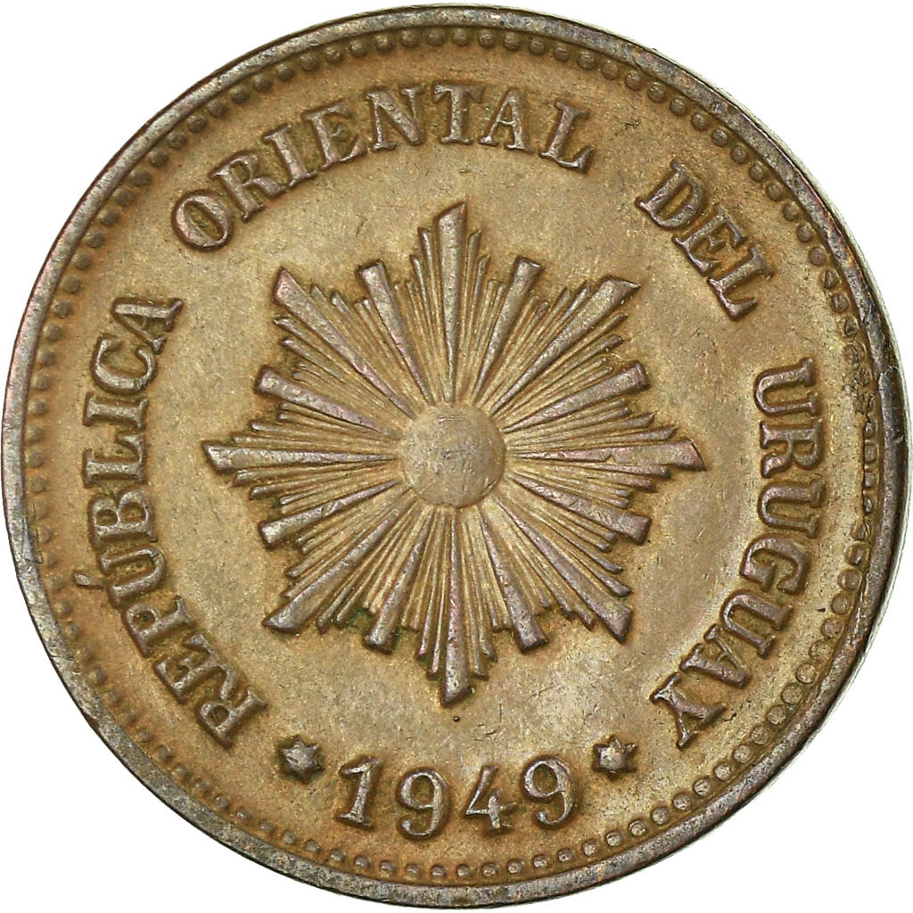 Moneda, Uruguay, 2 Centesimos, 1949, Santiago, EBC, Cobre - hojalata - cinc