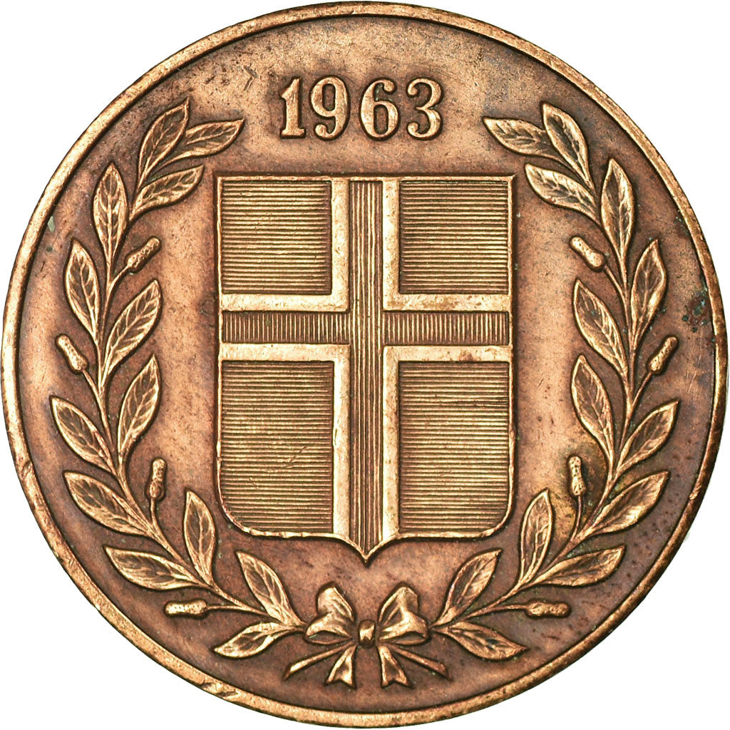 Moneta, Islanda, 5 Aurar, 1963, BB, Bronzo, KM:9