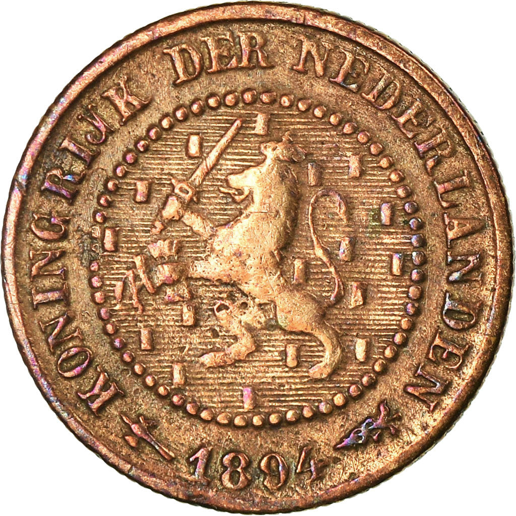 Coin, Netherlands, Wilhelmina I, 1/2 Cent, 1894, EF(40-45), Bronze, KM:109.2