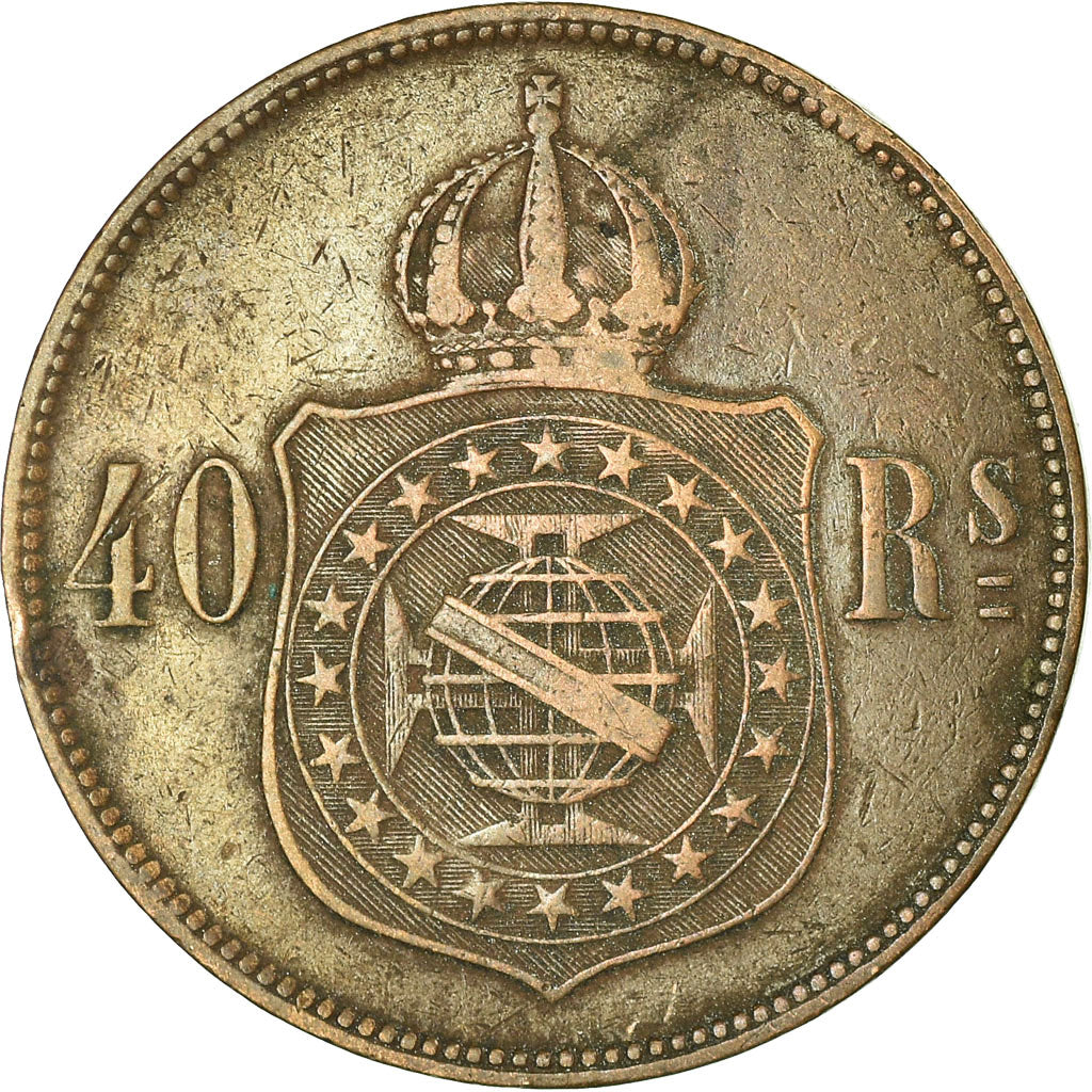 Coin, Brazil, Pedro II, 40 Reis, 1875, VF(20-25), Bronze, KM:479