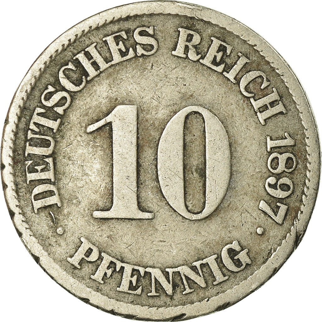 Coin, GERMANY - EMPIRE, Wilhelm II, 10 Pfennig, 1897, Berlin, VF(20-25)