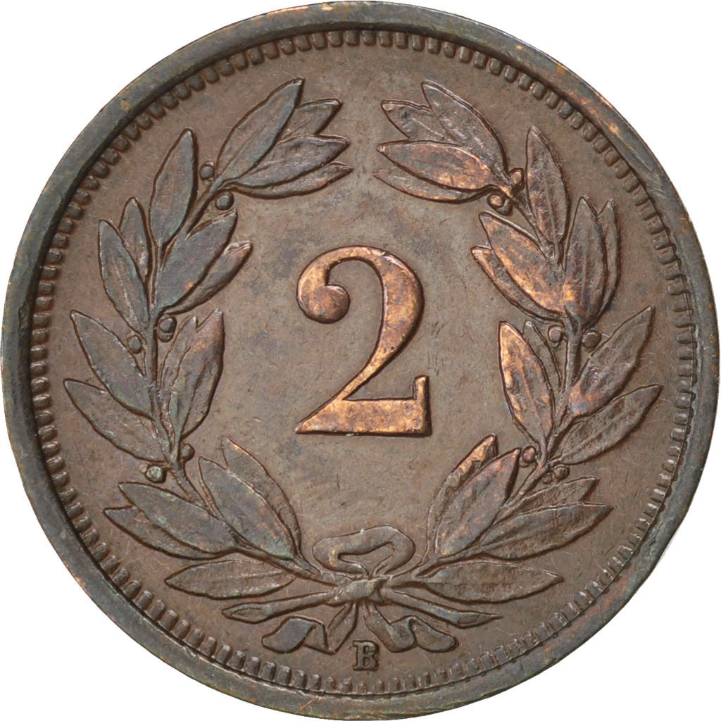 SWITZERLAND, 2 Rappen, 1925, Bern, KM #4.2, AU(55-58), Bronze, 20, 2.48