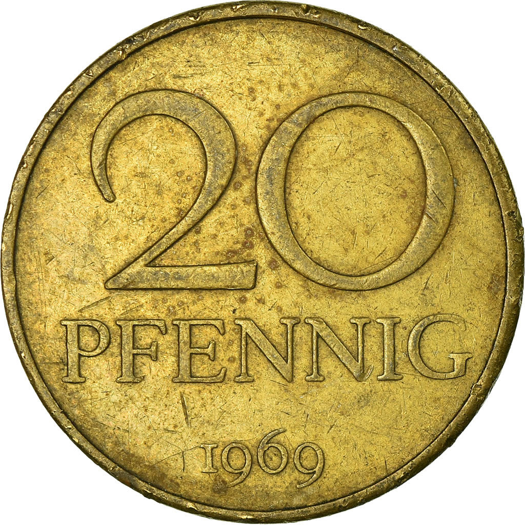 Munten, DUITSE DEMOCRATISCHE REPUBLIEK, 20 Pfennig, 1969, Berlin, FR+, Tin