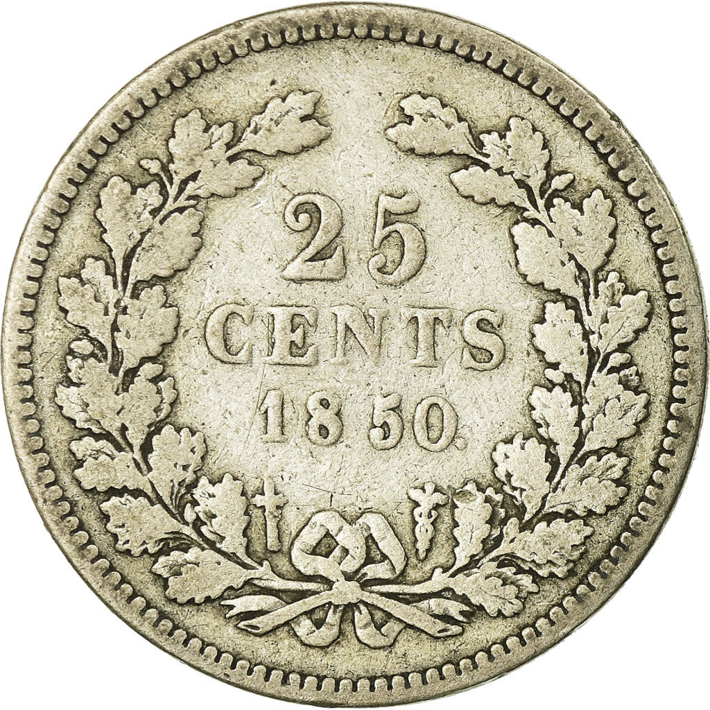 Coin, Netherlands, William III, 25 Cents, 1850, VF(20-25), Silver, KM:81