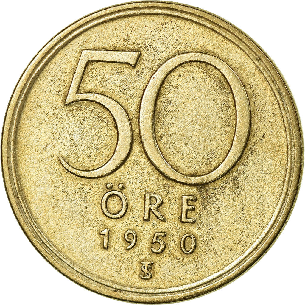 Coin, Sweden, Gustaf V, 50 Öre, 1950, EF(40-45), Silver, KM:817
