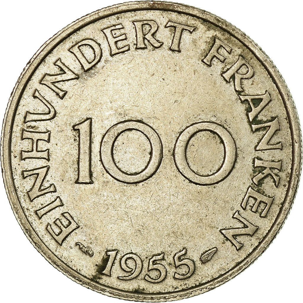Coin, SAARLAND, 100 Franken, 1955, Paris, EF(40-45), Copper-nickel, KM:4