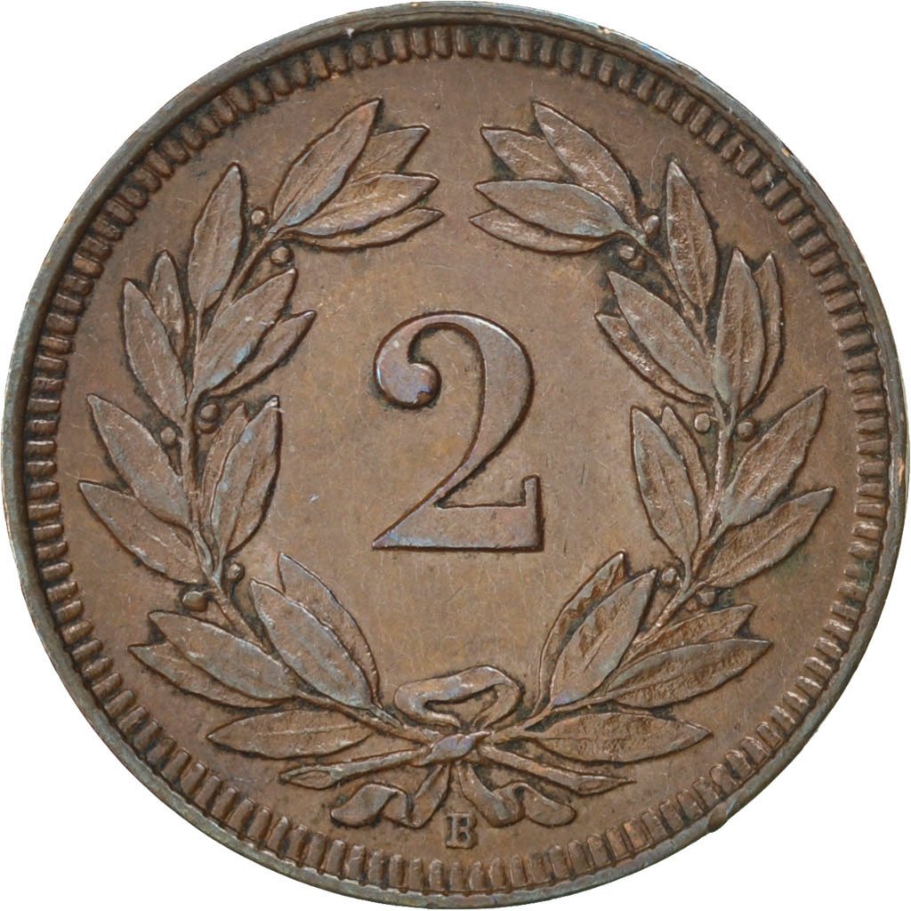 SWITZERLAND, 2 Rappen, 1915, Bern, KM #4.2, AU(55-58), Bronze, 20, 2.50