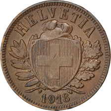SWITZERLAND, 2 Rappen, 1918, Bern, KM #4.2, AU(50-53), Bronze, 20, 2.47