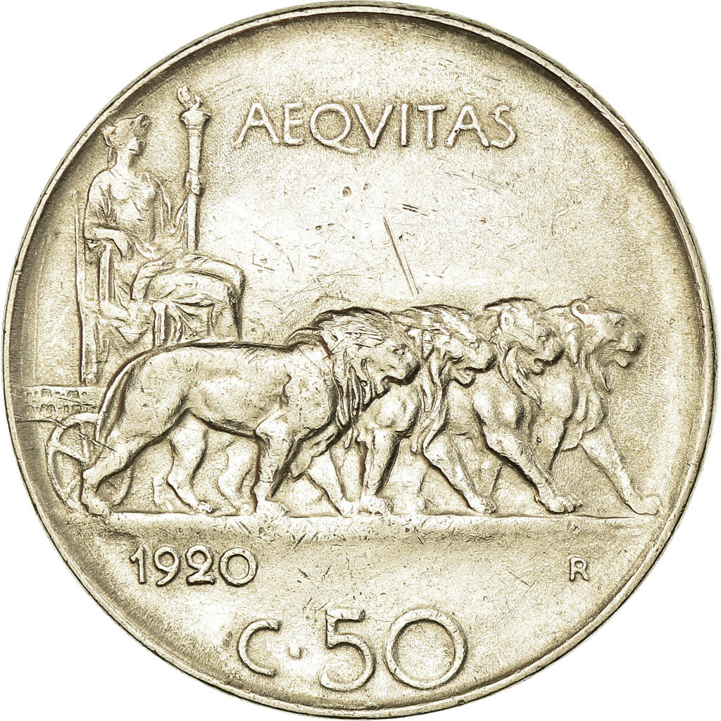 Coin, Italy, Vittorio Emanuele III, 50 Centesimi, 1920, Rome, AU(55-58), Nickel