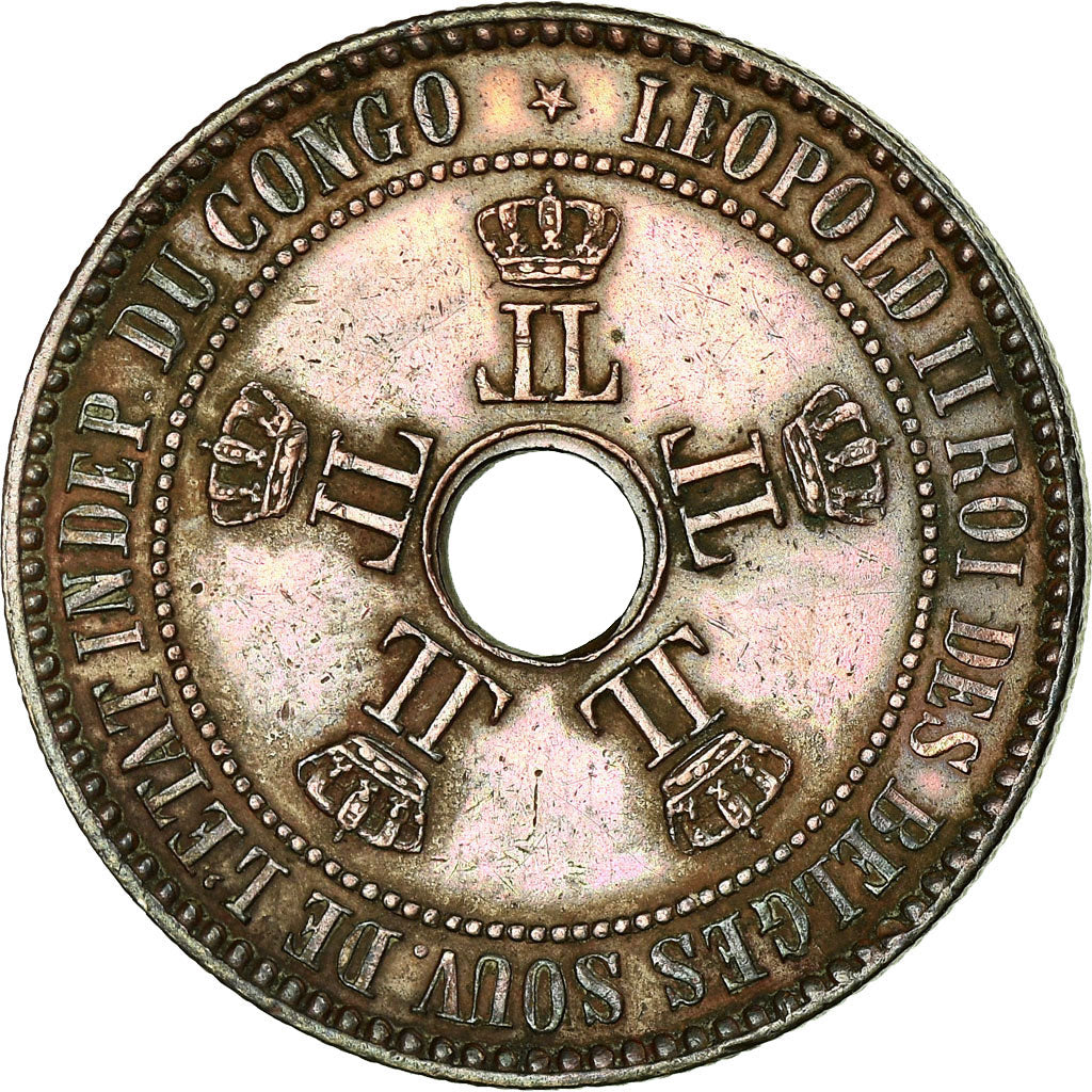 Coin, CONGO FREE STATE, Leopold II, 5 Centimes, 1888, EF(40-45), Copper, KM:3