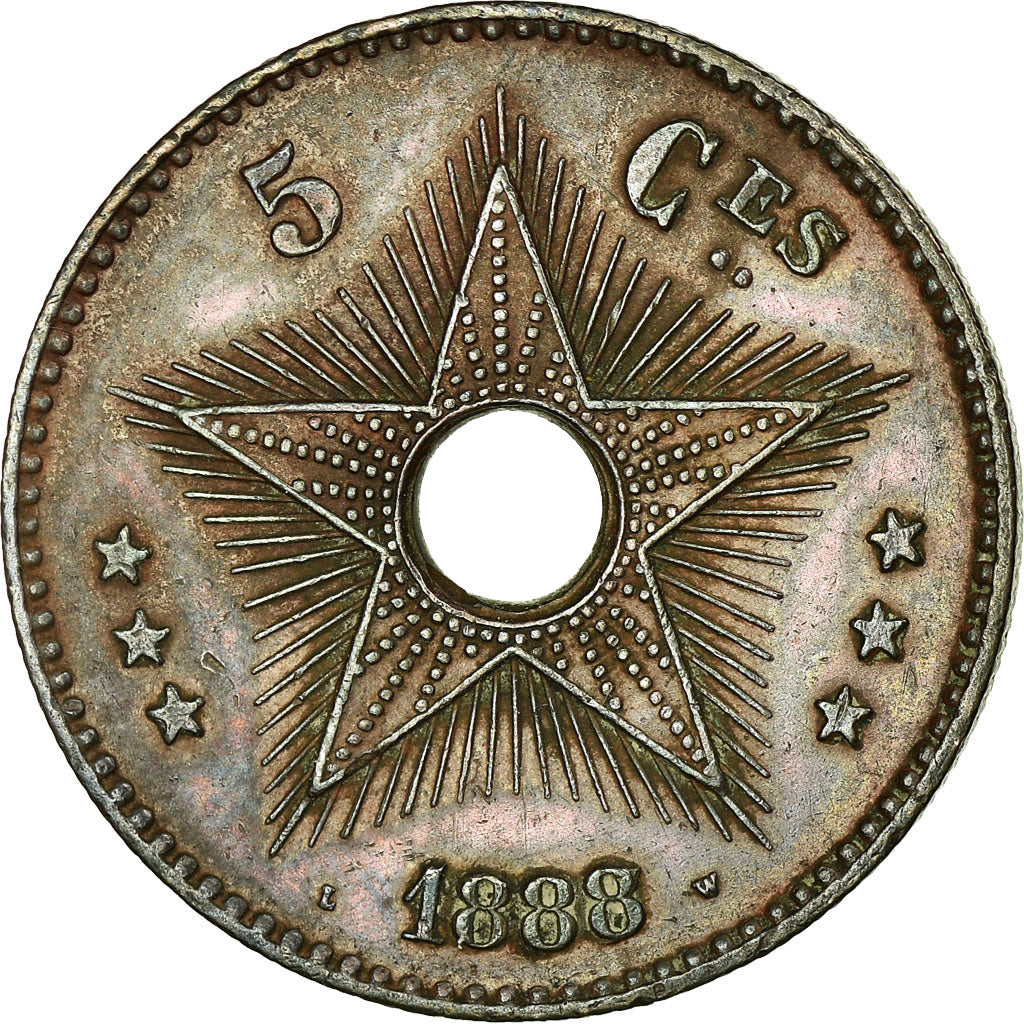 Coin, CONGO FREE STATE, Leopold II, 5 Centimes, 1888, EF(40-45), Copper, KM:3