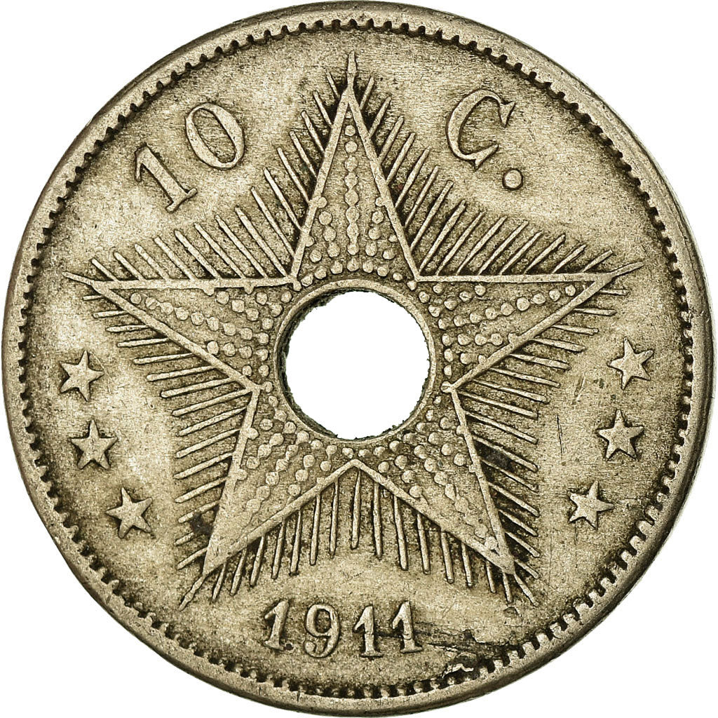 Coin, Belgian Congo, 10 Centimes, 1911, Heaton, VF(30-35), Copper-nickel, KM:18