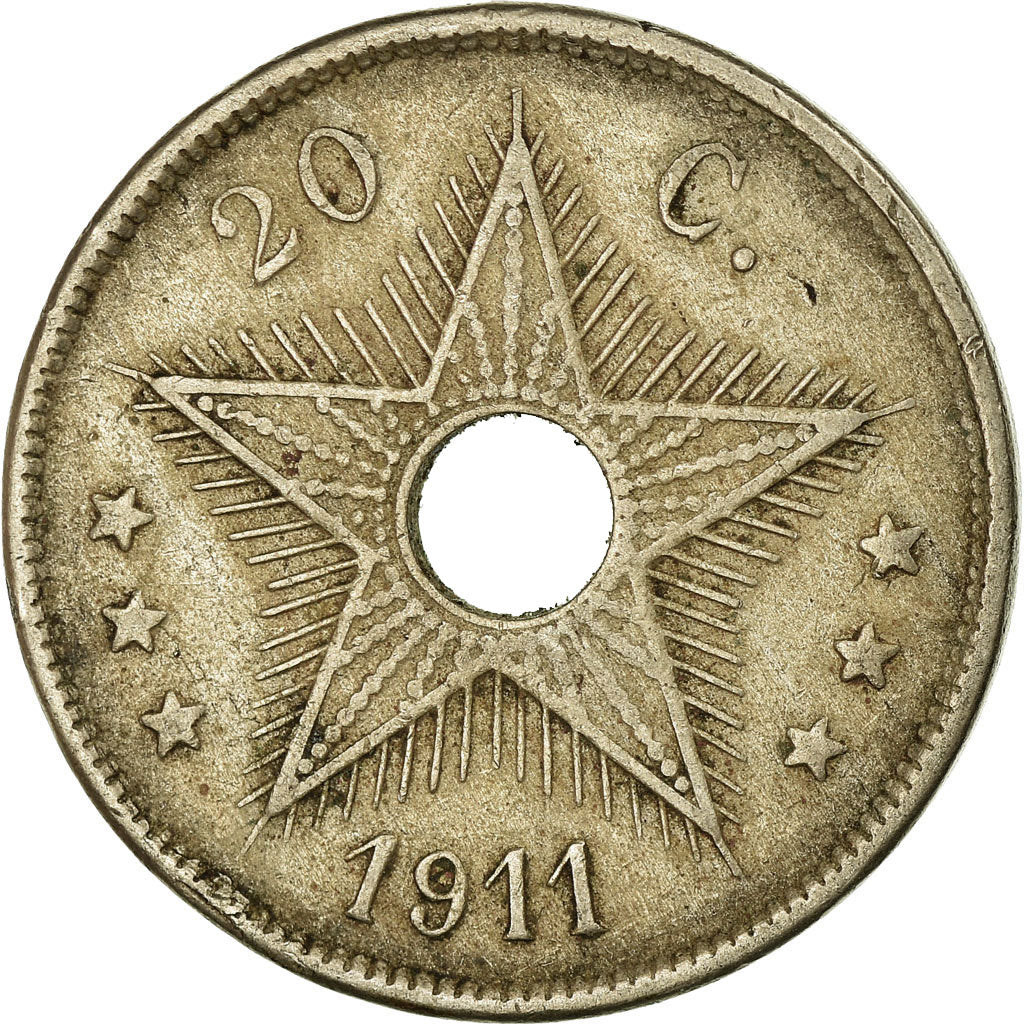 Coin, Belgian Congo, 20 Centimes, 1911, VF(30-35), Copper-nickel, KM:19