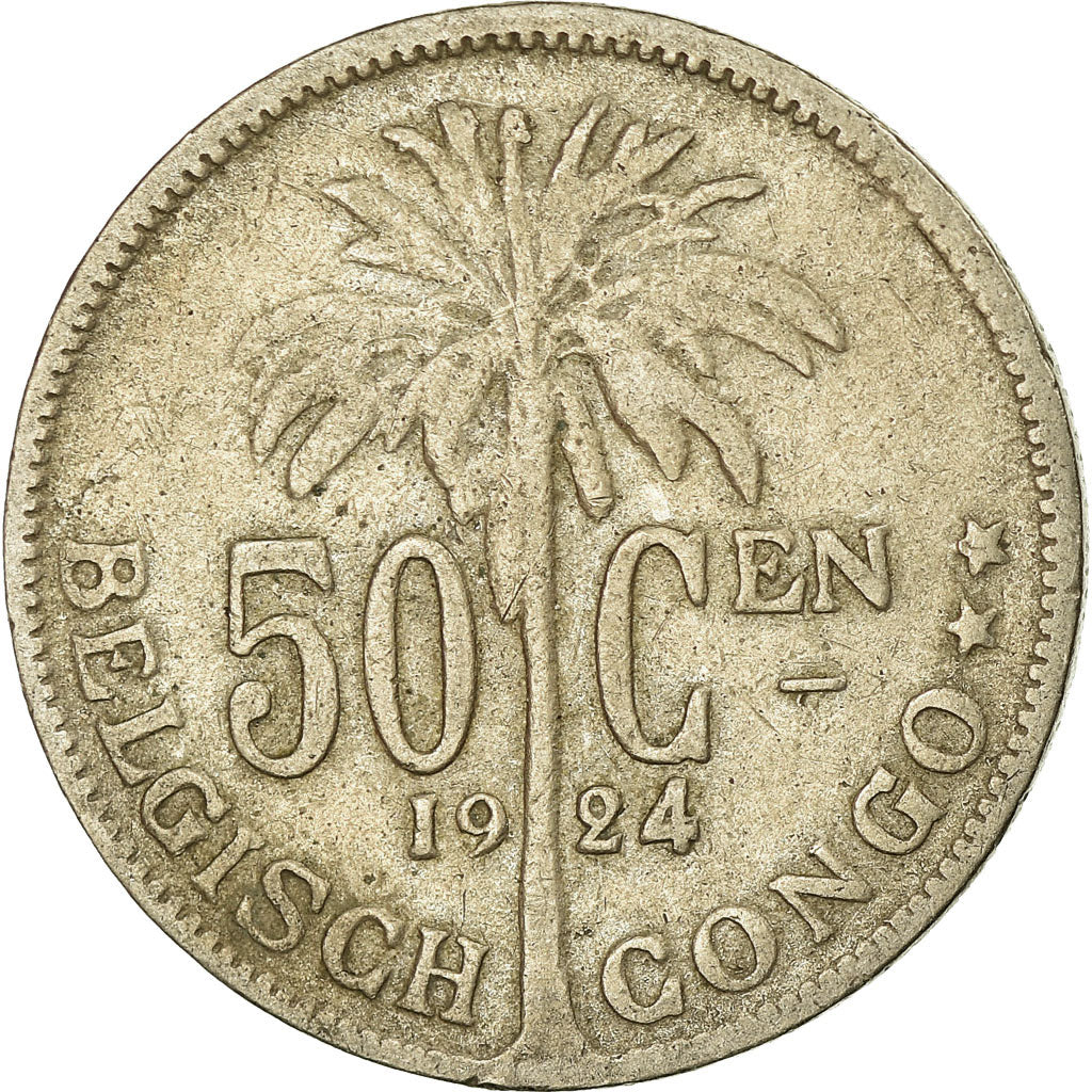 Coin, Belgian Congo, 50 Centimes, 1924, EF(40-45), Copper-nickel, KM:23