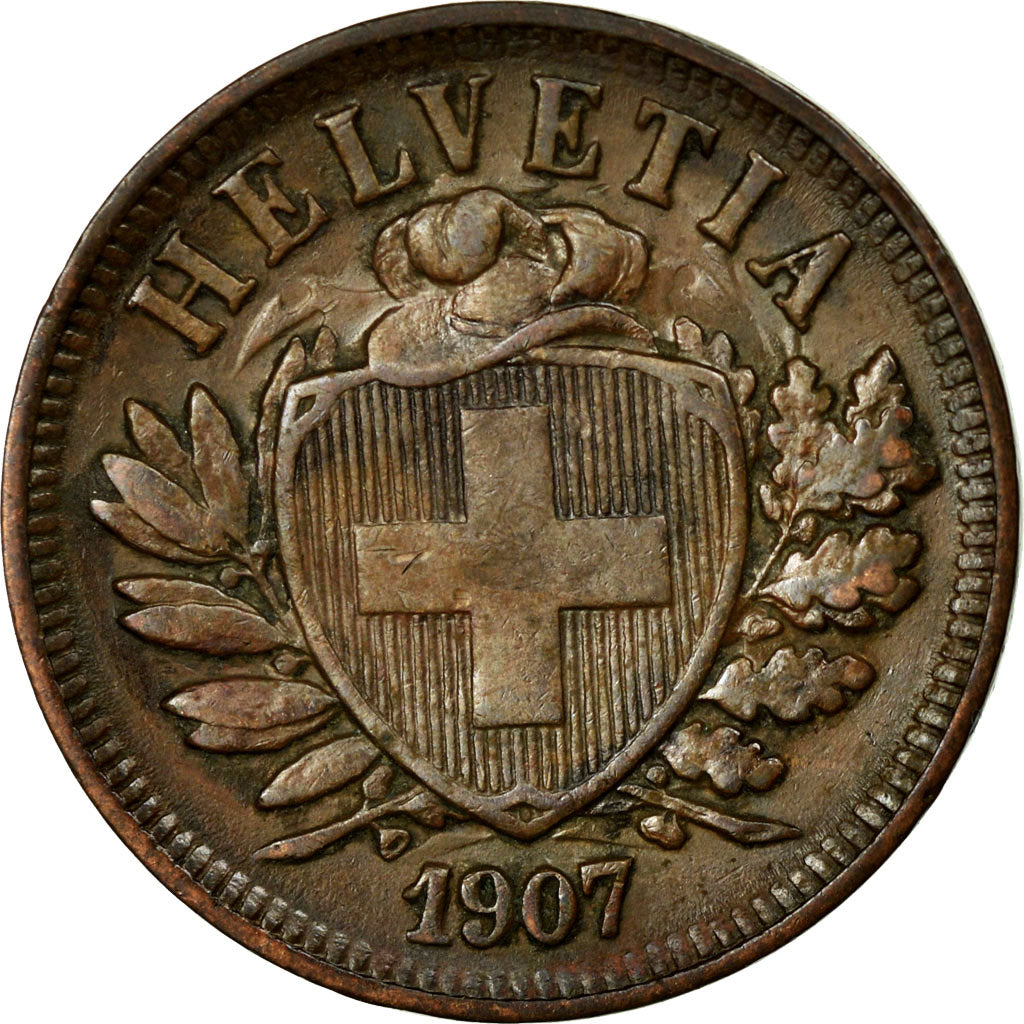 Coin, Switzerland, 2 Rappen, 1907, Bern, AU(50-53), Bronze, KM:4.2