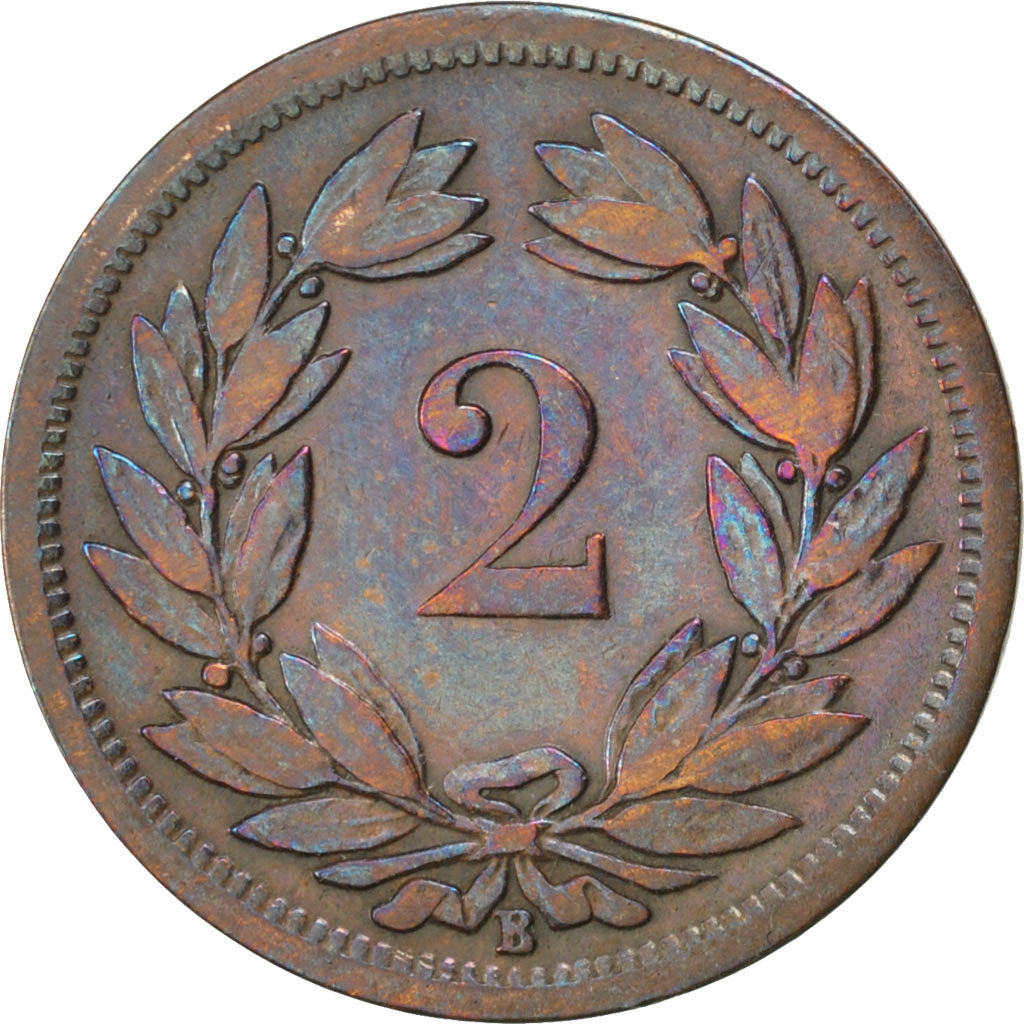SWITZERLAND, 2 Rappen, 1886, Bern, KM #4.1, EF(40-45), Bronze, 20, 2.39