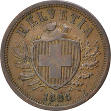 SWITZERLAND, 2 Rappen, 1888, Bern, KM #4.1, AU(50-53), Bronze, 20, 2.39