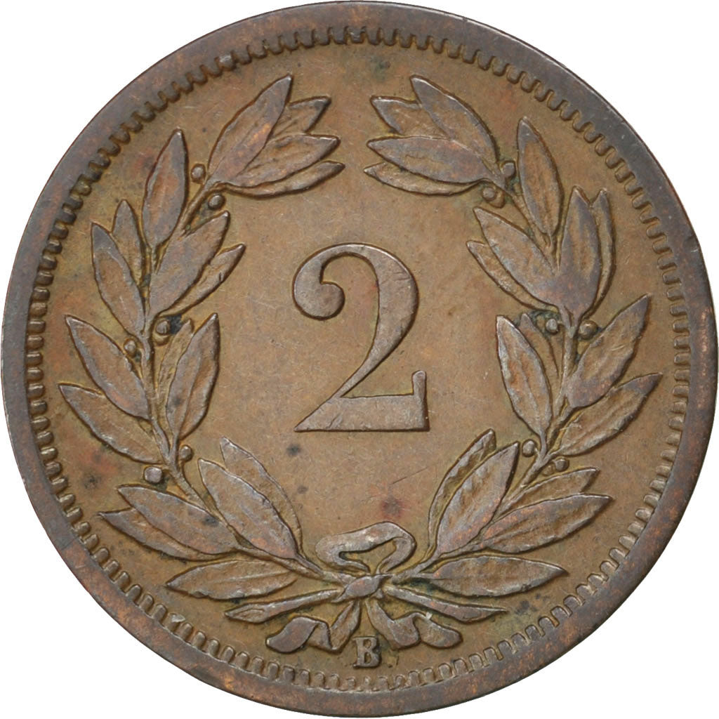 SWITZERLAND, 2 Rappen, 1888, Bern, KM #4.1, AU(50-53), Bronze, 20, 2.39