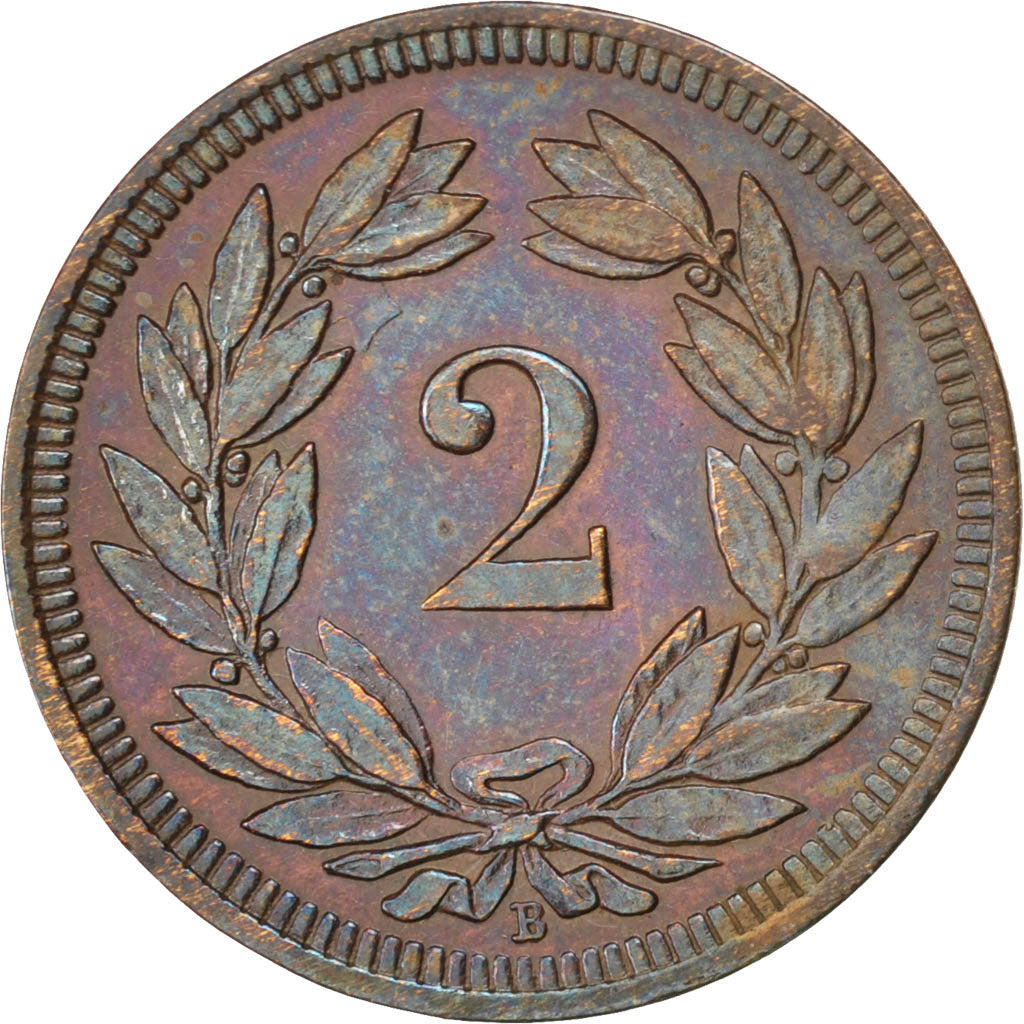 SWITZERLAND, 2 Rappen, 1893, Bern, KM #4.2, AU(50-53), Bronze, 20, 2.51