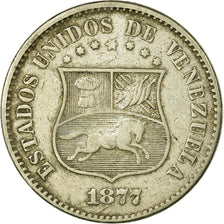 Coin, Venezuela, 2-1/2 Centavos, 1877, Philadelphia, EF(40-45), Copper-nickel