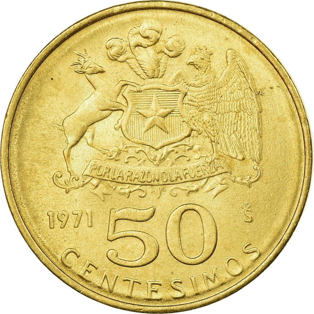 Münze, Chile, 50 Centesimos, 1971, Santiago, VZ, Aluminum-Bronze, KM:196