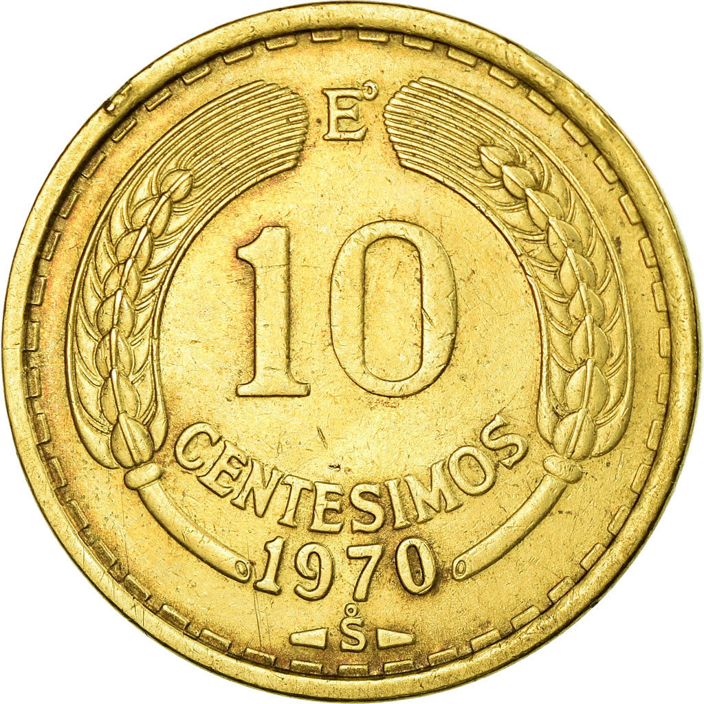 Coin, Chile, 10 Centesimos, 1970, Santiago, EF(40-45), Aluminum-Bronze, KM:191