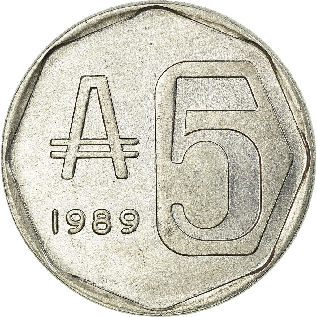 Coin, Argentina, 5 Australes, 1989, EF(40-45), Aluminum, KM:101