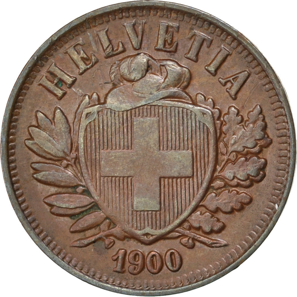 Coin, Switzerland, 2 Rappen, 1900, Bern, EF(40-45), Bronze, KM:4.2