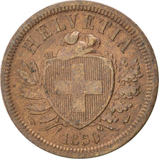 SWITZERLAND, 2 Rappen, 1850, Paris, KM #4.1, AU(50-53), Bronze, 20, 2.50