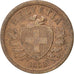SWITZERLAND, 2 Rappen, 1850, Paris, KM #4.1, AU(50-53), Bronze, 20, 2.50