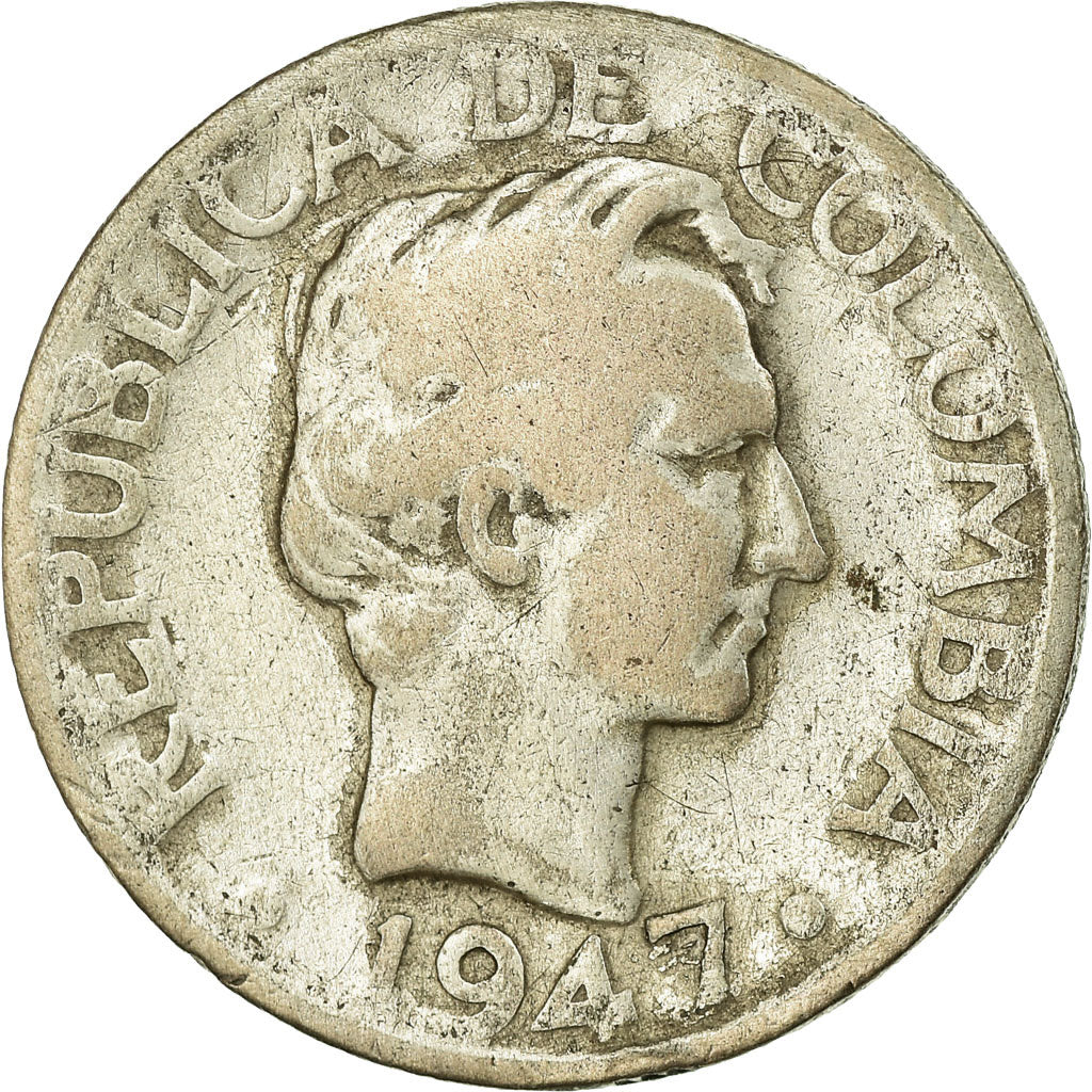 Moneda, Colombia, 10 Centavos, 1947, BC+, Plata, KM:207.1