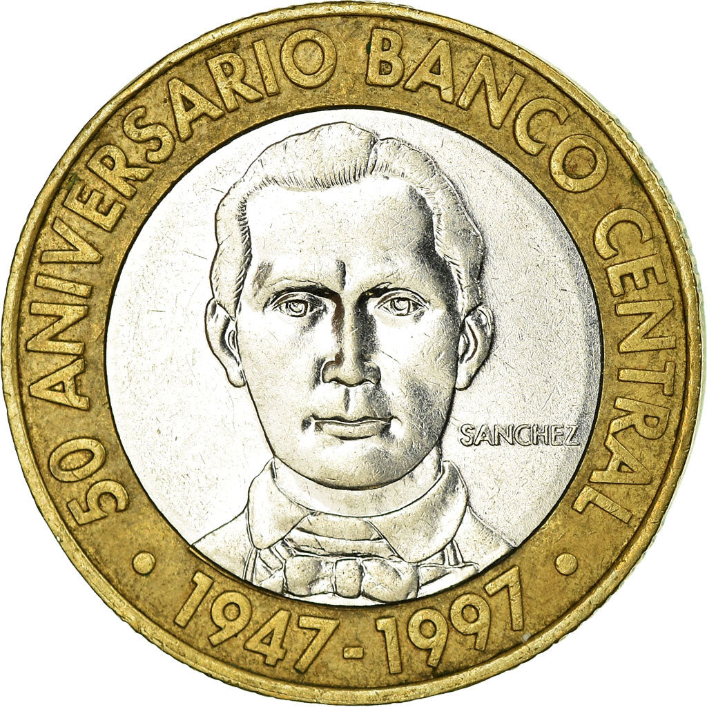Coin, Dominican Republic, 5 Pesos, 1997, Franklin Mint, EF(40-45), Bi-Metallic