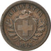 SWITZERLAND, 2 Rappen, 1866, Bern, KM #4.1, EF(40-45), Bronze, 20, 2.56