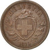 SWITZERLAND, 2 Rappen, 1870, Bern, KM #4.1, AU(55-58), Bronze, 20, 2.54